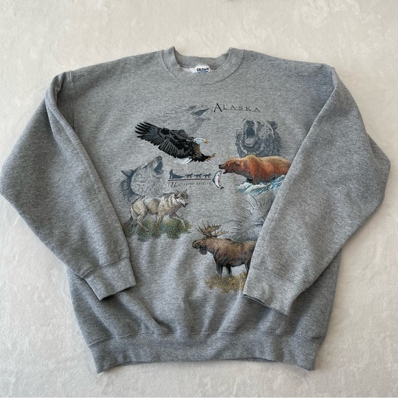 VTG Y2K Alaska Untamed Spirits Crewneck Sweatshirt Sz XL Wildlife Nature Graphic - Picture 2 of 8